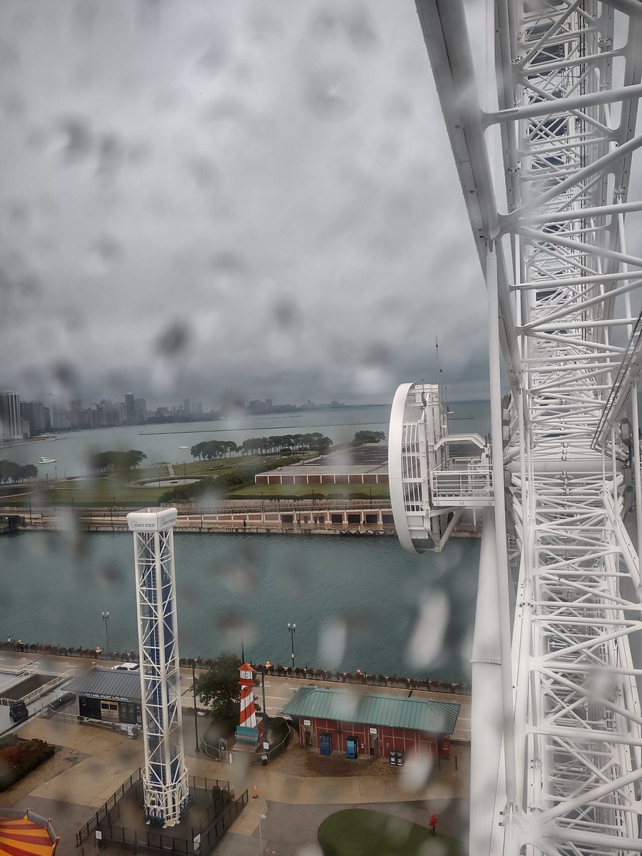 huntjb's tweet photo. Cool September thoughts 
Navy Pier below Ferris
Rainy skyline view https://t.co/bpTLQl39YE