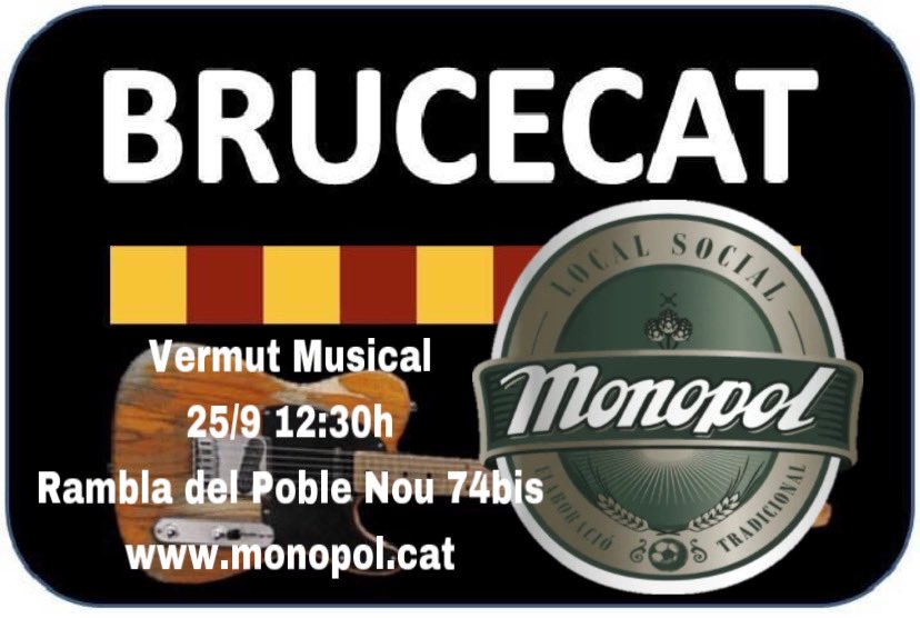 BruceCat_'s tweet photo. Comencem el curs a la @lamonopol el proper 25 de setembre a les 12:30h
Us esperem a tot@s!!! #poblenou #barcelona #rambladelpoblenou #brucecat #springsteen #brucespringsteen en #català #monopol #acustic https://t.co/BqKq8h96cX