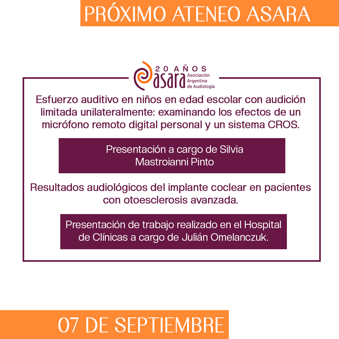 AsaraArgentina's tweet photo. Próximo ateneo ASARA mañana 19:00hs
Actividad sin costo exclusiva para soci@s
#fonoaudiologiaeducacional #audición #audicionylenguaje #audífonos #fonoaudiólogo #fonoaudióloga #audiologo #audiologos #electroacustica #hipoacusia #otorrino #otorrinolaringología #otorrinopediatría https://t.co/kuq2oPy36W