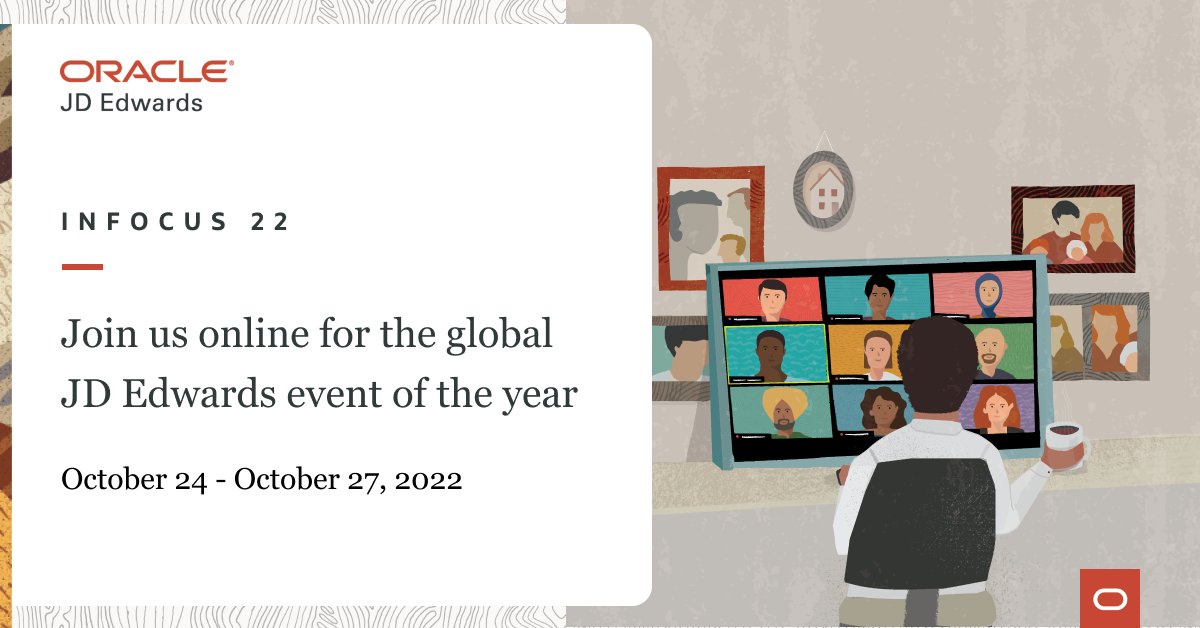 OracleJDEdwards's tweet photo. Join Paul Houtkooper, Vice President Applications Development, and the rest of the JD Edwards team online from October 24 β 27 at #JDEdwards #INFOCUS22. Hereβs your @QuestUserGroup invite from @Houty11: https://t.co/DIg1XSfteR https://t.co/w9a5zktQ1d