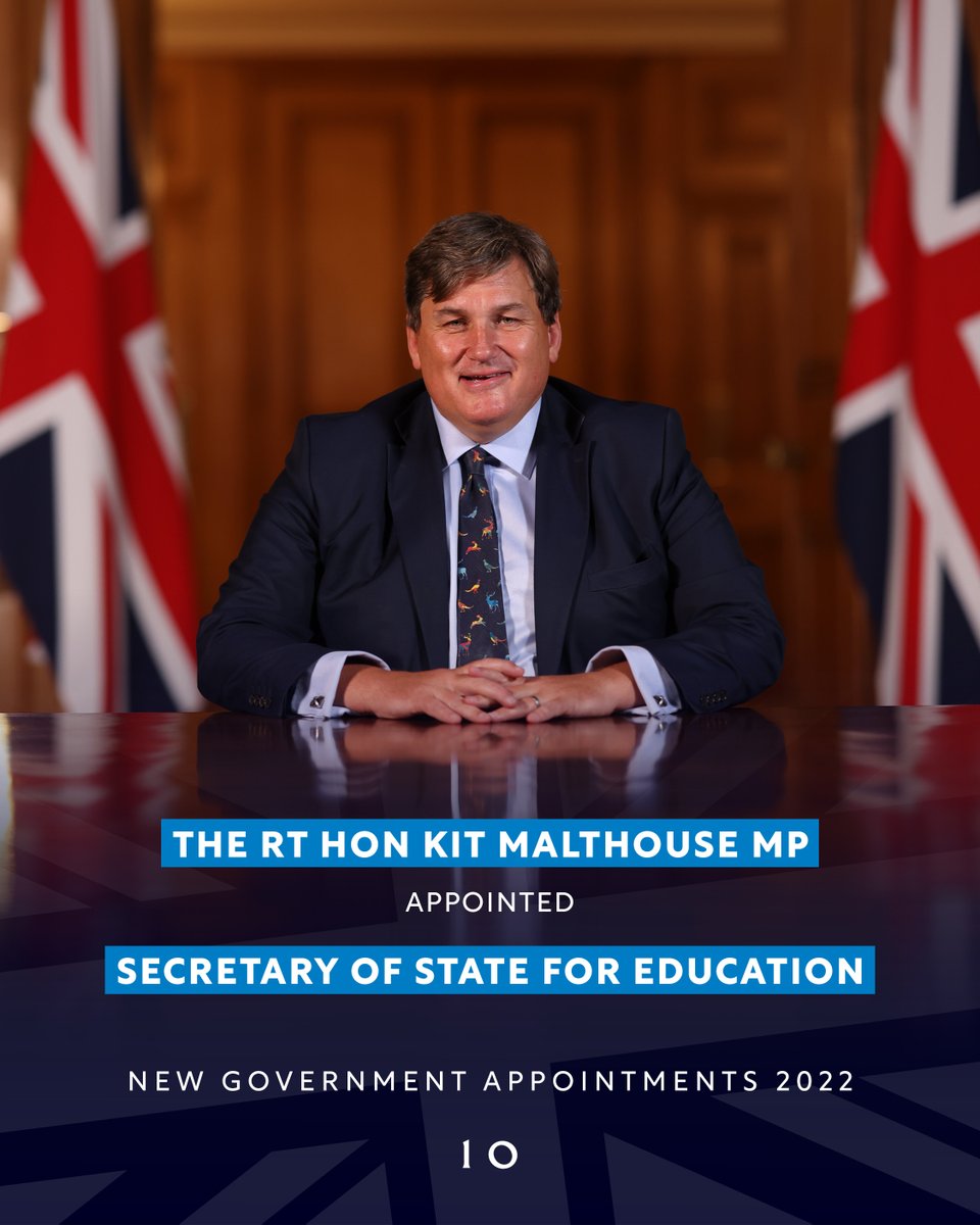 10DowningStreet's tweet photo. The Rt Hon Kit Malthouse MP @KitMalthouse as Secretary of State for Education @EducationGovUK 

#Reshuffle https://t.co/HOUvzKCkm7