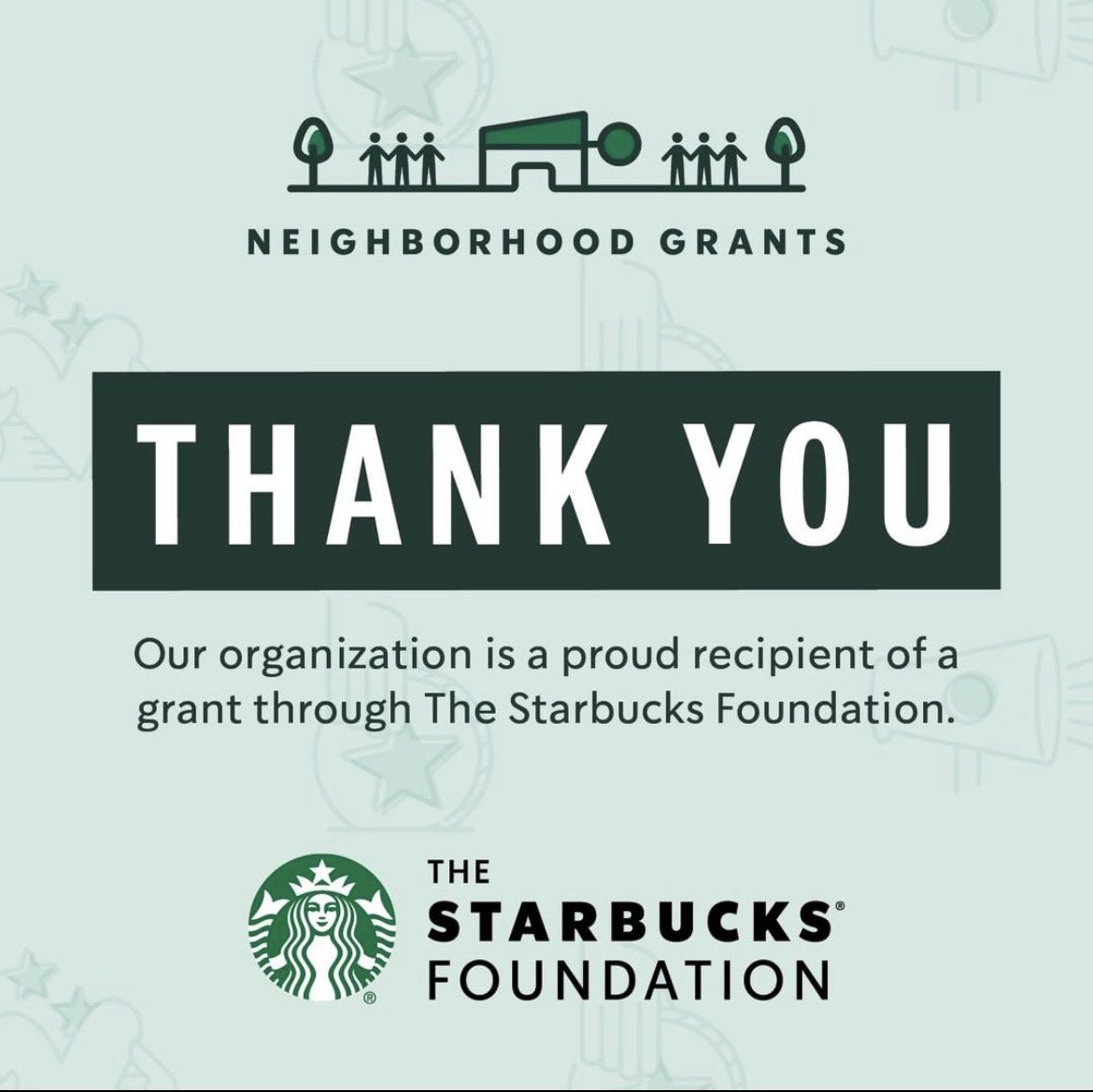 Happy Tuesday Community, 
We are saying a huge Thanks to Starbucks partners (employees) and The <a href="/Starbucks/">Starbucks</a> Foundation for recognizing how we are making our communities stronger.  #TheStarbucksFoundation #NeighborhoodGrants