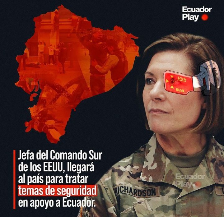 EMELEXISTA2370's tweet photo. Jefe del comando sur de #EEUU llegará al país para tratar temas de seguridad en apoyo a Ecuador, ojalá sea el inicio de la solución que necesita el país para combatir el mal en que se encuentra #Ecuador
#EcuadorPlay https://t.co/sdHqI9ND2W