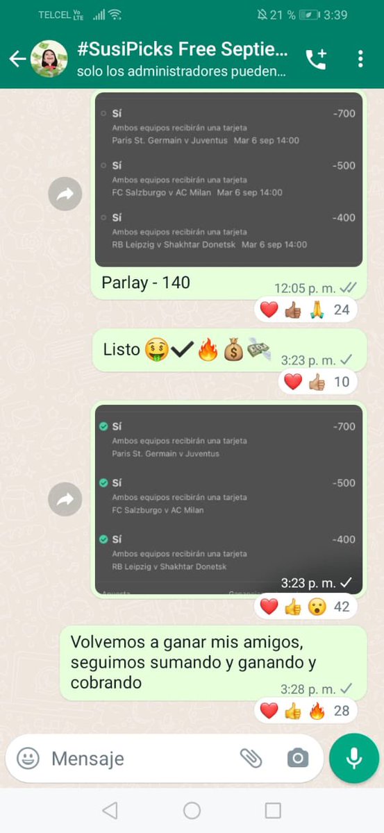 susipicks's tweet photo. Así es mis amigos 🤑 OTRA VEZ volvimos a GANAR muy fácil en mi grupo free de septiembre 🔥💰✅

Es una locura, ganamos prácticamente todos los días 💸

Ahora vamos a ganar en todos mis grupos gratuitos de whats app, en un momento mando la jugada🔥✅🤑

#SusiPicks #Apuestas #Picks https://t.co/k3jVkq3qyR