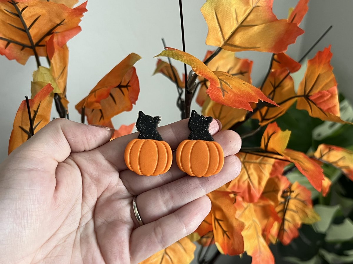 black cat &amp; pumpkin earrings are coming soon! 🎃🐈‍⬛