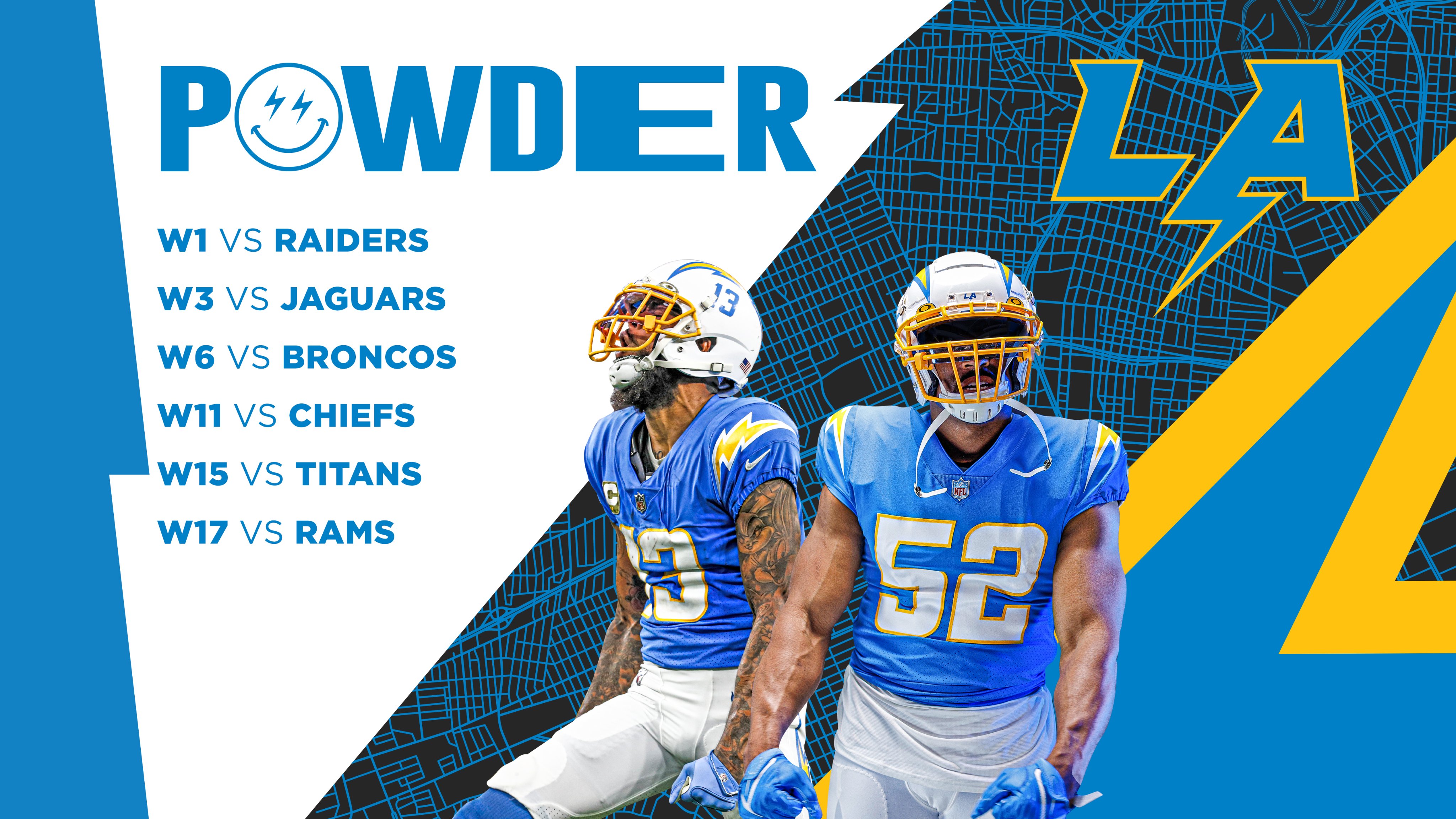 Chargers change uniforms from all Royal to powdered blue/yellow pants for  SNF : r/Chargers