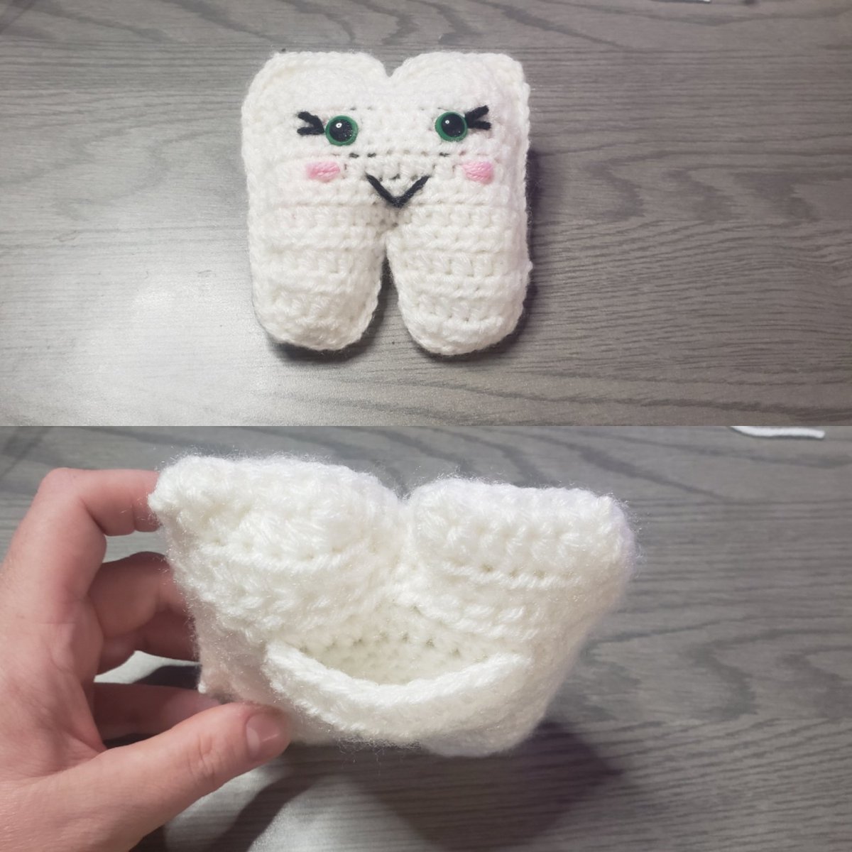 KaTapillars_Art's tweet photo. On stream today, I freehanded this tooth pillow for our little! She has her first wiggly tooth, &amp; now has a special place for it! Such a fun cute project! 🥰🦷💸

#katapillarcreations #crochet #handmade #trovopartner #twitchaffiliate #tooth #toothpillow #toothfairy #pnwfiberart https://t.co/iteU2HoOv7