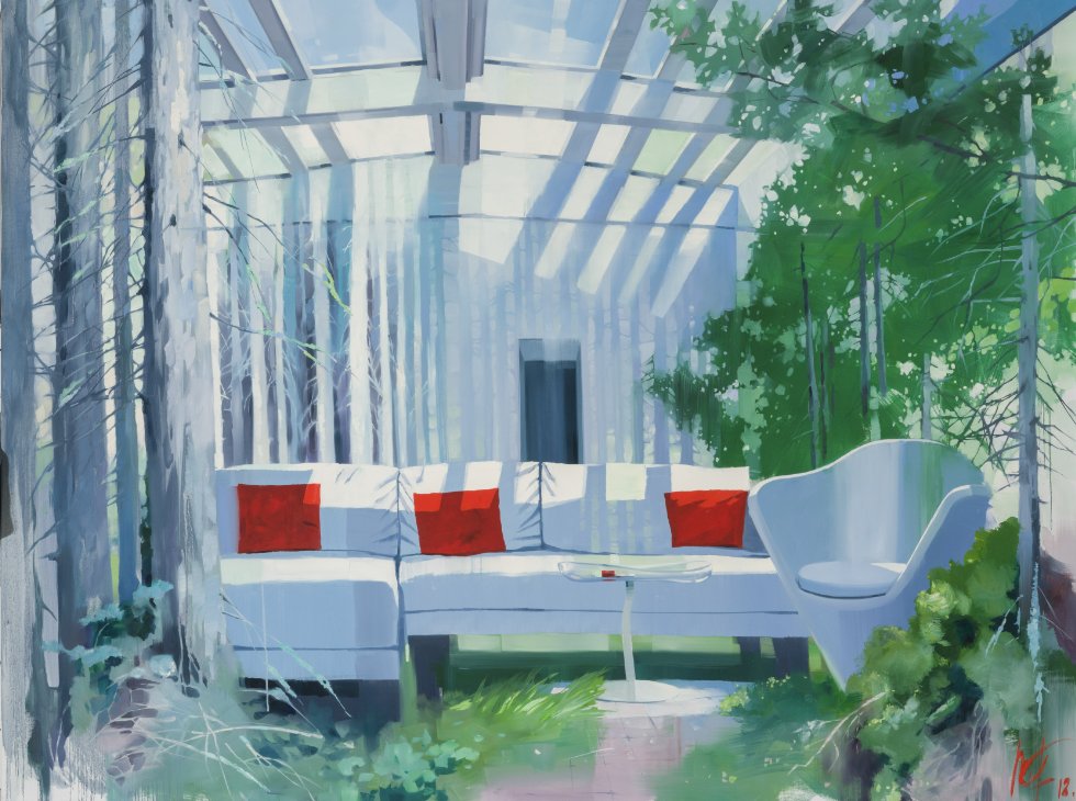 Cosmodreams_art's tweet photo. The impeccably #stylish #interior lacks any form of #greenery. An image of a #forest edge appears inside the room for a second, manifesting the desire to somehow liven it up. After a brief moment this #mirage, too, will fade…#cosmodreams #cosmodreams_art #marinafedorova #art https://t.co/Fb9iFxfx1A