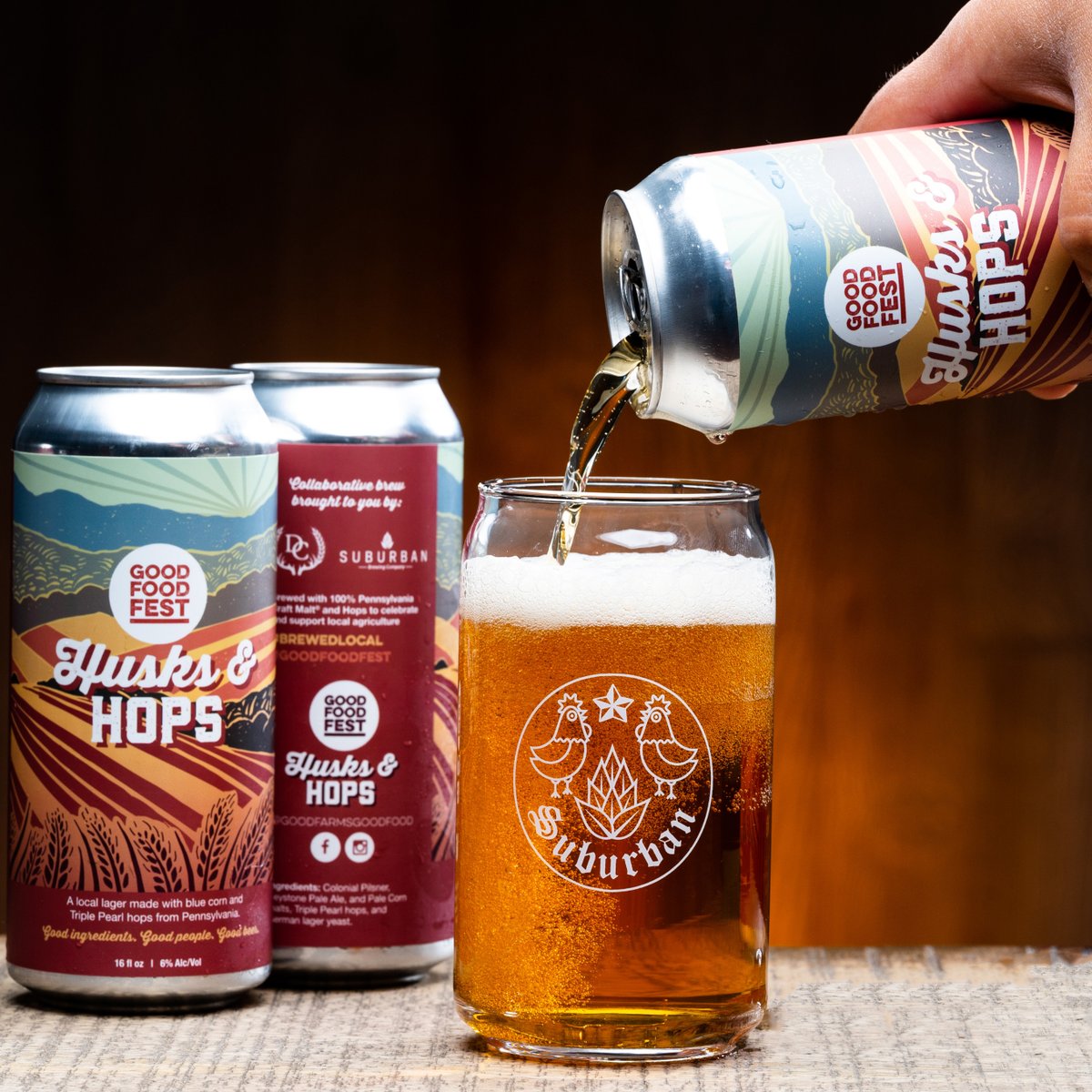 Leading up to the Good Food Fest on Nov. 6 at the Kimberton Fairgrounds, Growing Roots Partners, Suburban Brewing Co., and Deer Creek are commemorating the event with a 100% locally sourced brew - Husks &amp; Hops corn lager! Find at farmers' markets all week! #goodfoodfest