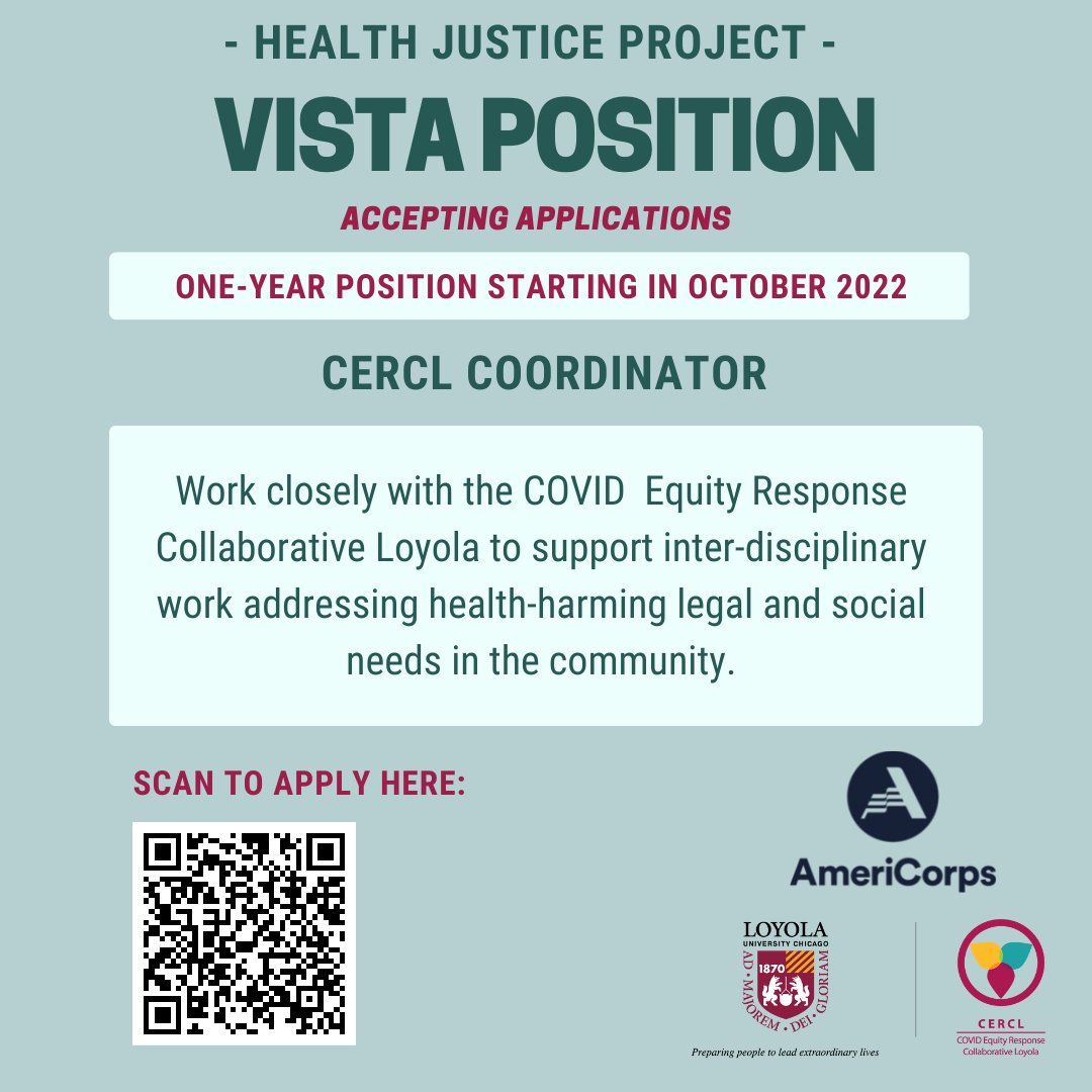 Health Justice Project (@healthjusticepc) on Twitter photo Join our team at the Health Justice Project at Loyola Chicago and <a href="/CERCLoyola/">COVID Equity Response Collaborative Loyola (CERCL)</a>! Join our team at the Health Justice Project at Loyola Chicago and <a href="/CERCLoyola/">COVID Equity Response Collaborative Loyola (CERCL)</a>!