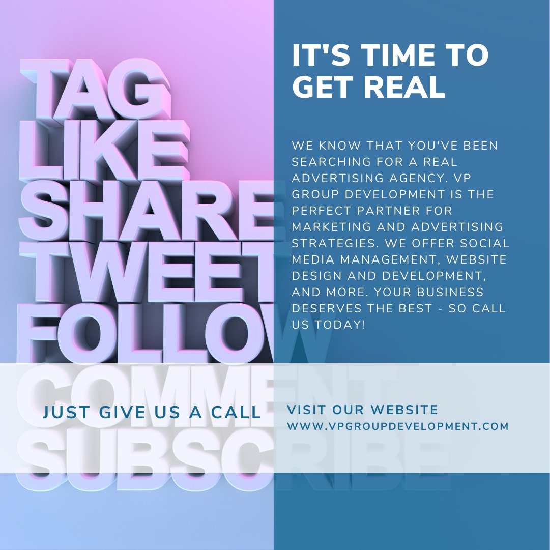 vpgroupdev's tweet photo. It's time to get real !
We know that you've been searching for a real advertising agency. VP Group Development is the perfect partner for marketing and advertising strategies.
.
.
 #marketingagency #marketing #digitalmarketing #marketingstrategy #socialmediamarketing https://t.co/vUExAdC1Mg