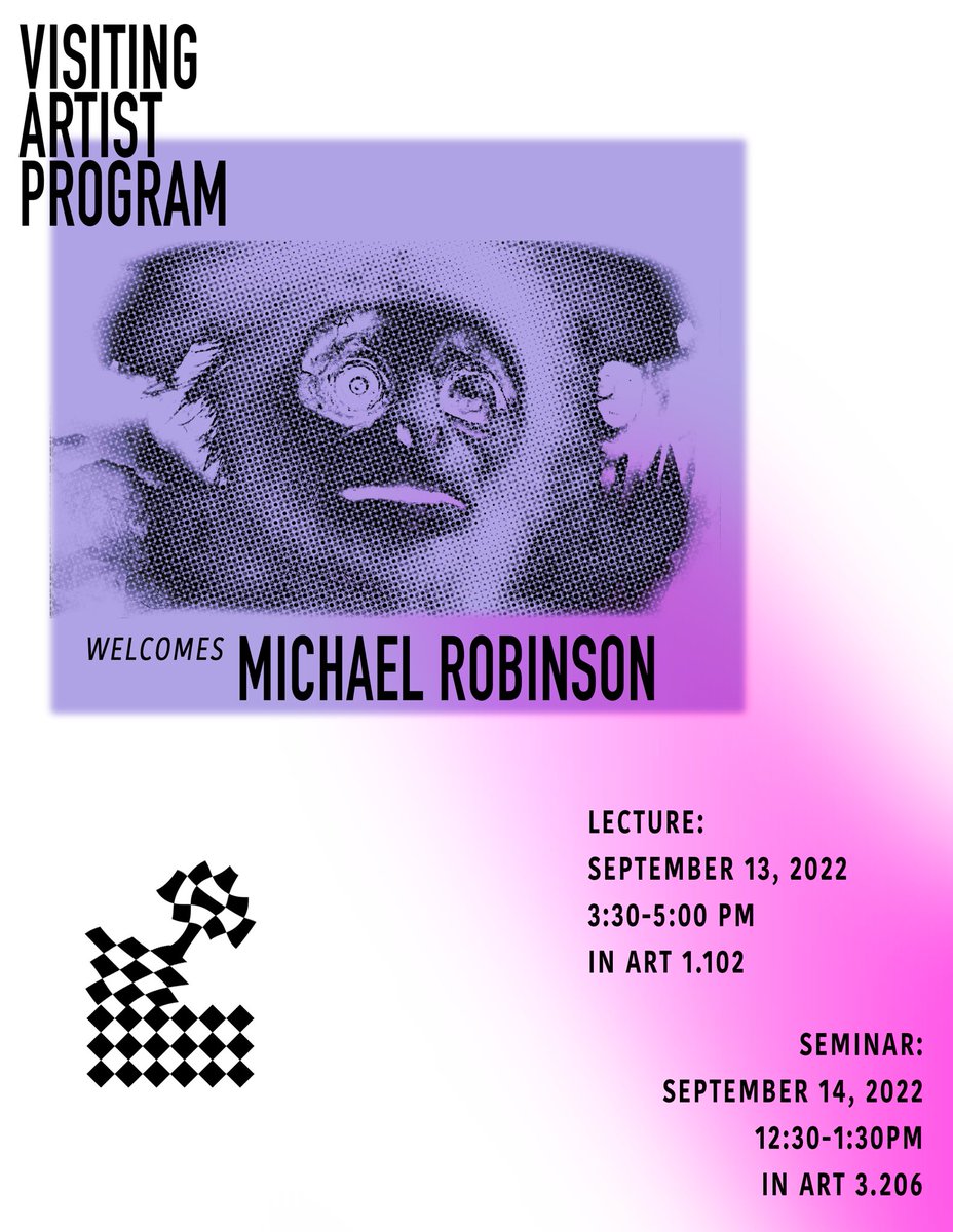 Our fall Visiting Artists Program is back! Come join us next Tuesday for our first lecture with Michael Robinson, which is free and open to the public 💫

🔗Click the link in our bio for more info about this event &amp; future ones!

✨Poster design by Rosie Clements