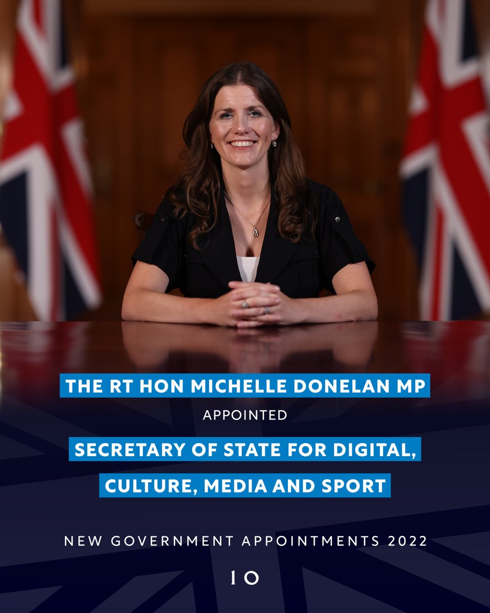 The Rt Hon Michelle Donelan MP @MichelleDonelan has been appointed Secretary of State for Digital, Culture, Media and Sport 

