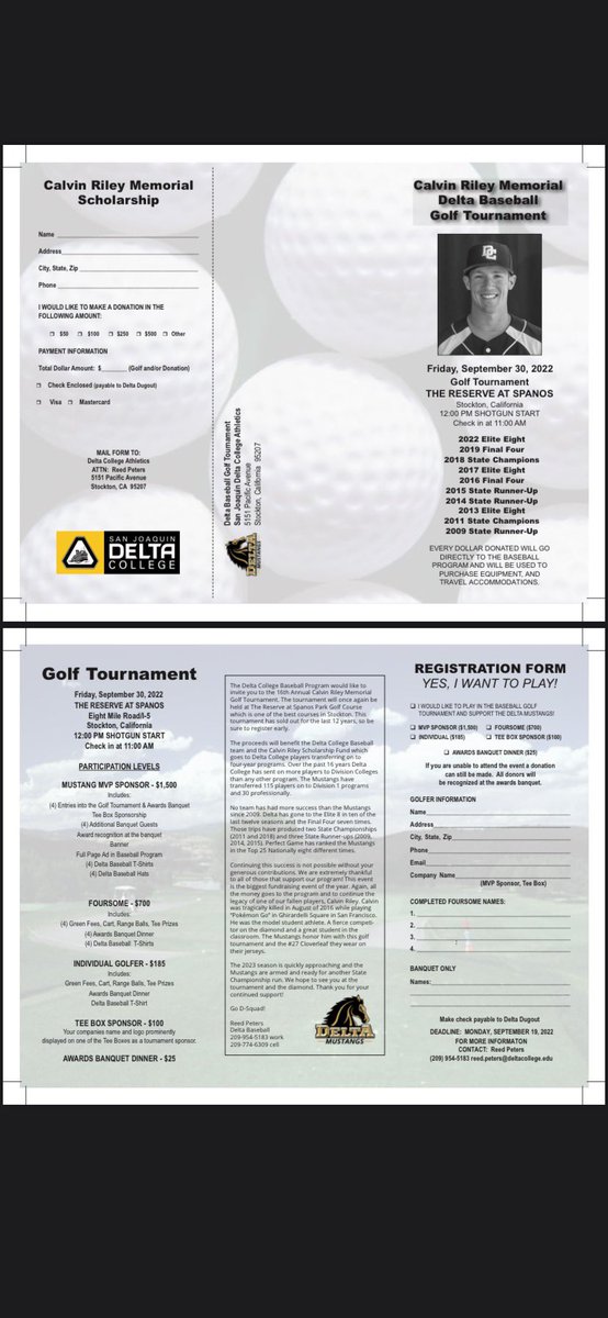 Our annual Calvin Riley Memorial Golf Tournament is coming up (9/30) and we still have spots open for golfers and sponsors! Email reed.peters@deltacollege.edu or connor.whelan@deltacollege.edu to sign up or for more information.