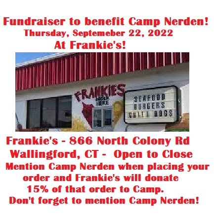 FOCampNerden's tweet photo. Frankie's Fundraiser to benefit Camp Nerden!
Where: Frankie's - 866 North Colony Rd.  Wallingford, CT
When: September 22, 2022 -  Open to Close
Mention Camp Nerden when placing your  order and Frankie's will donate 15% of that order to Camp.
Don't forget to mention Camp Nerden! https://t.co/1y9gD5jhul