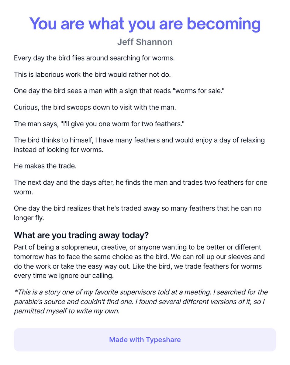 One of my favorite parables that remind me to get back to work!