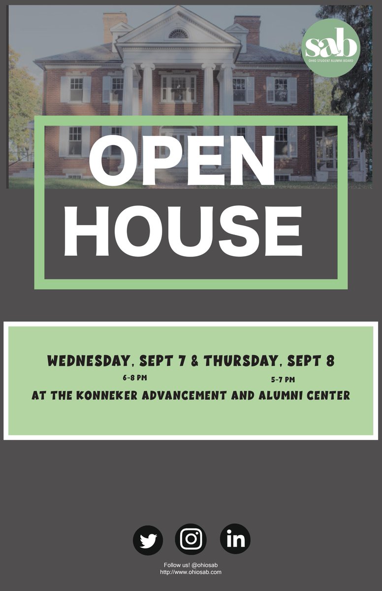 ohiosab's tweet photo. SAB Open House!!!

Stop by tomorrow from 6-8 pm and Thursday from 5-7 pm for more information on SAB and how to get involved! https://t.co/1DHxN2rYeU