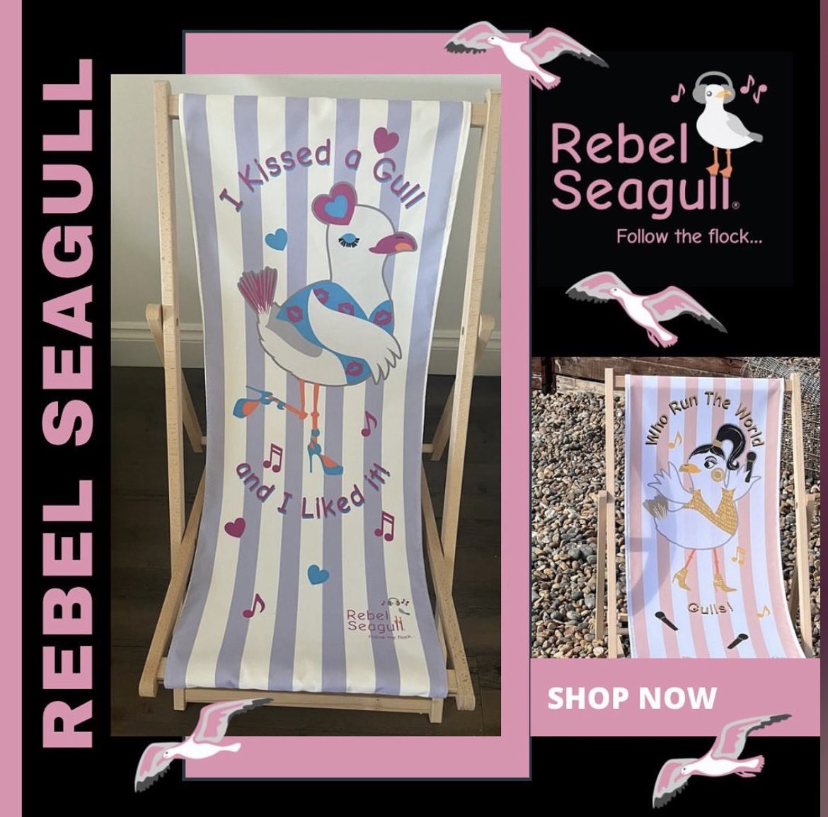 There are 8 cheeky ‘celeb’ deckchairs in the collection.
These 2 Rebels are Katy Perry and Beyoncé 
Who’s your favourite?
Find out at rebelseagull.Etsy.com