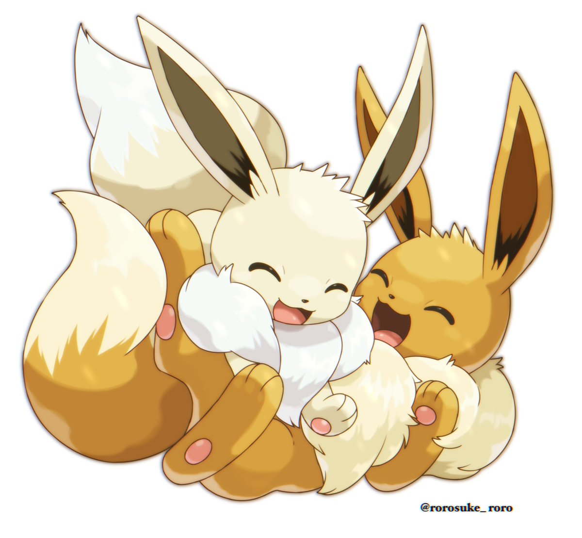 eevee pokemon (creature) closed eyes no humans open mouth smile tongue white background  illustration images