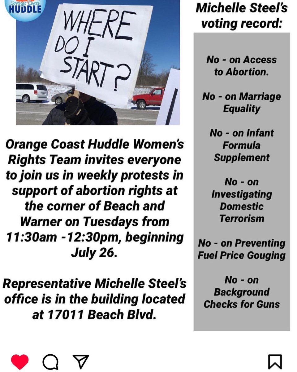 SallySanders123's tweet photo. Join us every Tuesday until Election Day in November when we vote @MichelleSteelCA out! Beach and Warner in front of her office. @OCCAHuddle #BansOffOurBodies #bodyautonomyisahumanright
#LGBTQIA https://t.co/4zA9Z0hvlQ