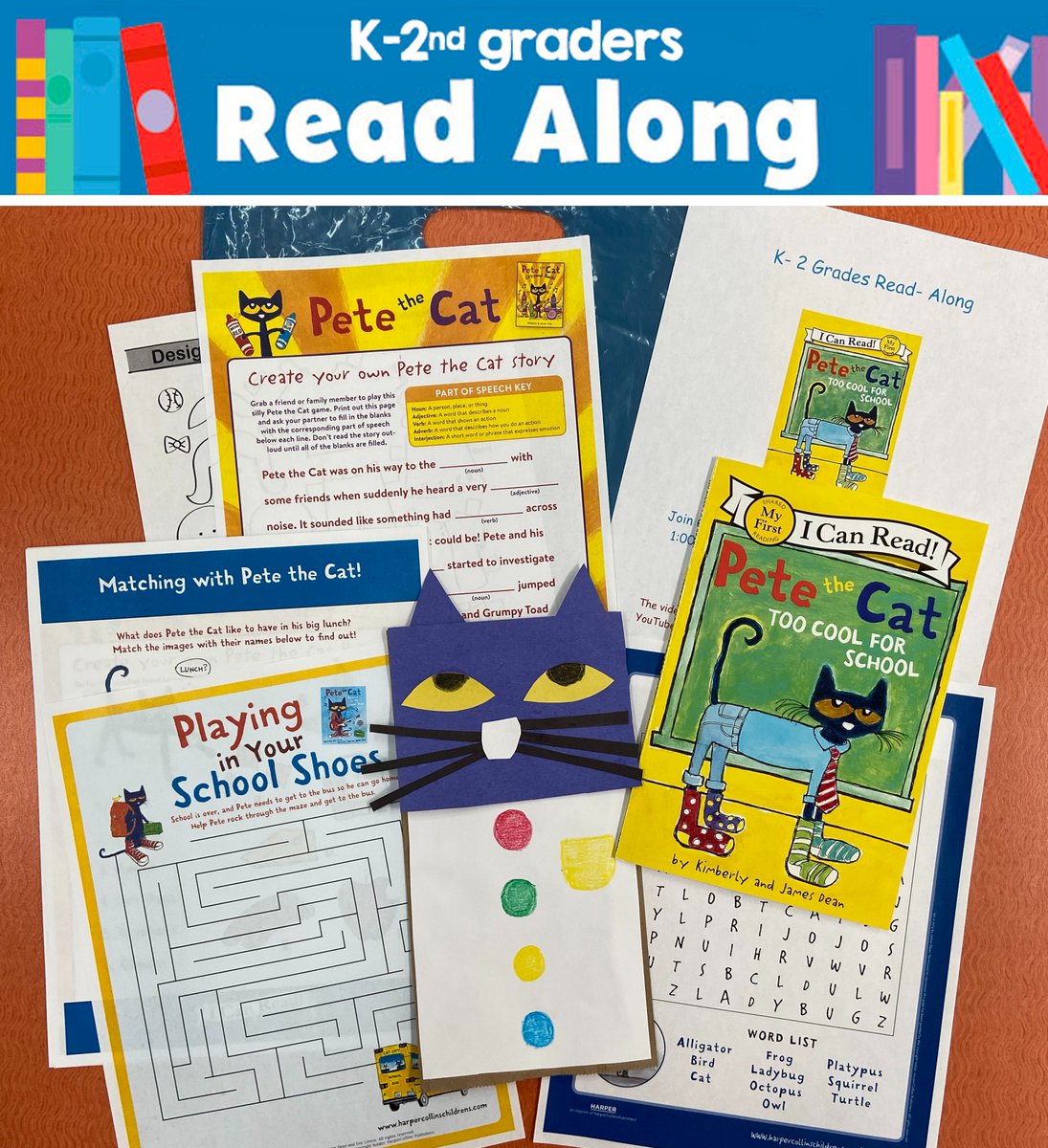 Tune in this Thursday, 9/8 at 1 pm for a Read Along for K-2nd graders! This month is Pete the Cat themed. Make sure to stop by the Library to get a Read Along kit which contains the book and related activities so that your kiddos can follow along!