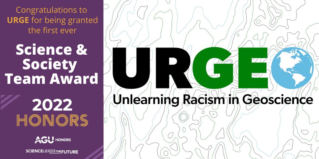 AGUSciSociety's tweet photo. CONGRATS @Urgeoscience for being granted the first ever @AGUSciSociety TEAM AWARD! This is also the first time an @theAGU section has given an award to a group. Please learn more about Unlearning Racism in Geoscience at: https://t.co/daTH0w4cjR https://t.co/6UGjaTNoxI
