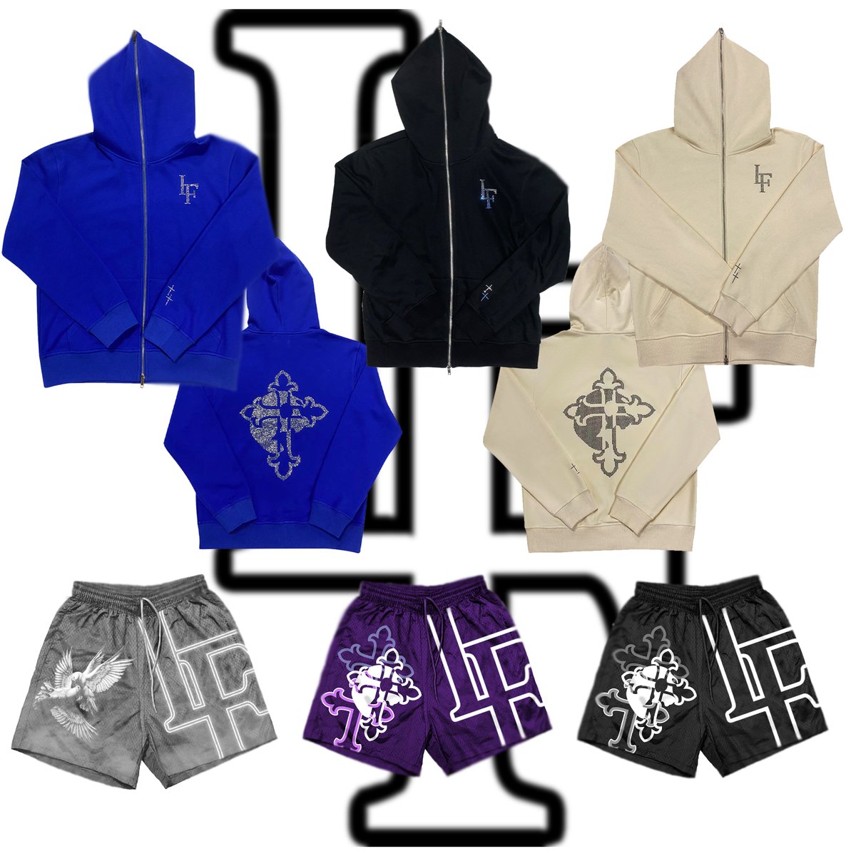 9.9.2022
LaFamilia Rhinestone Zip Up Hoodie available in 2 new color ways, as well as the original black garment. Also seen are 3 new Mesh Shorts, all dropping this upcoming Friday at LaFamilia.NYC 

Please allow 3 to 5 weeks of processing time for all orders.
#LF