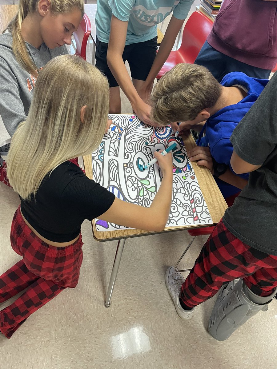 NRHSHOPE's tweet photo. @NRHSHOPE @NREVSD @NewRichmondHS  Today was the start of Hope Week.  Rise and Shine with Hope Squad.  PJs were worn to send the message “Be comfortable with who you are”.  Thank you Clermont Count Family and Children First for your support! #lionstrong https://t.co/8fgdXCWukW