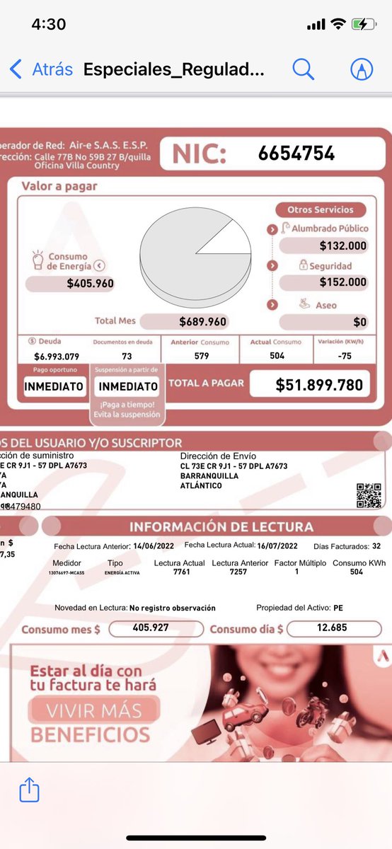 CasaDeLaMujerBq's tweet photo. @Aire_Energia nos tiene categorizados como Industrial 🏭 lo que genera un gran incremento en el impuesto de alumbrado público y la taza de seguridad ciudadana los impuestos son casi igual al valor del consumo de energía. https://t.co/fLLKnEchzn
