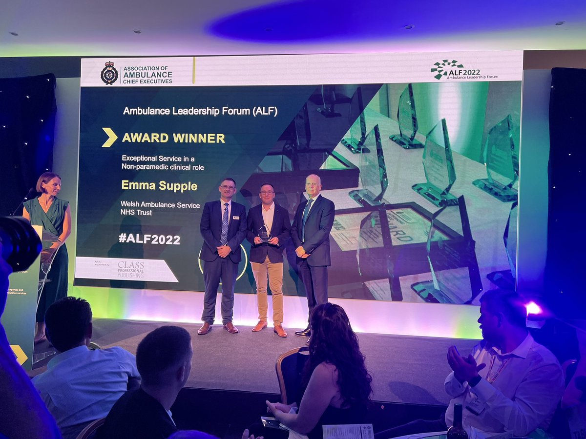 jasonkillens's tweet photo. At the @AACE_org #ALF2022 awards tonight Emma Supple from #TeamWAST is awarded “exceptional service in a non-paramedic role” (award collected by @Ambo_Pete on Emma’s behalf). Congratulations and well done Emma. 👏 👏 👏 https://t.co/MhM0gUcmSk