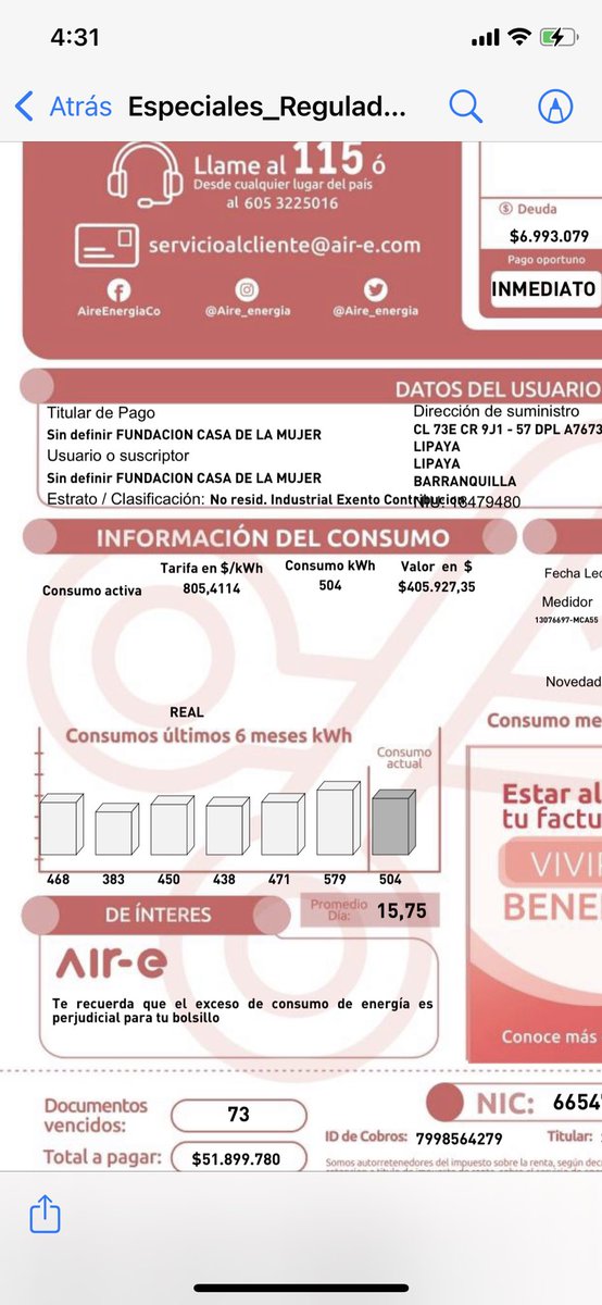 CasaDeLaMujerBq's tweet photo. Somos una entidad sin ánimo de lucro y esta forma de facturar el servicio se nos hace impagable @AtlanticoEmi @Superservicios @elheraldoco @ctvbarranquilla llevamos ya dos años entre derechos de peticiones solicitudes y reclamaciones y la solución nada que llega. https://t.co/og5tauwzMD