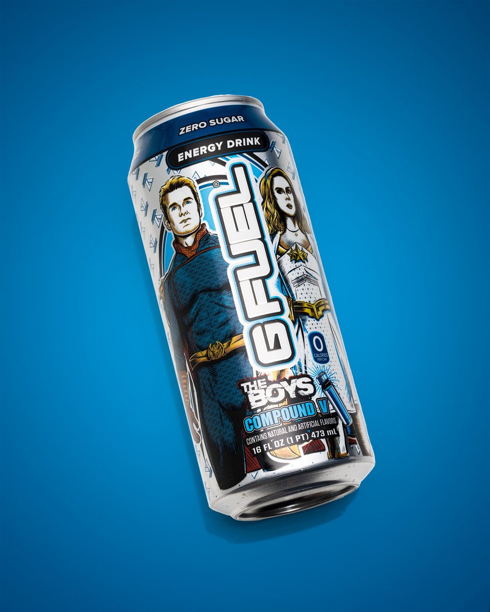 GFuelEnergy's tweet photo. 💙 𝗟𝗜𝗞𝗘 + 𝗥𝗧 to win a 12 PACK of @TheBoysTV x #GFUEL "COMPOUND V" Cans! Picking 2 winners tomorrow because the people at @VoughtIntl truly care about your energy needs! 

🛒 𝗚𝗘𝗧 𝗬𝗢𝗨𝗥𝗦: https://t.co/YqRfCg6HVY https://t.co/DgkvP5hGtz