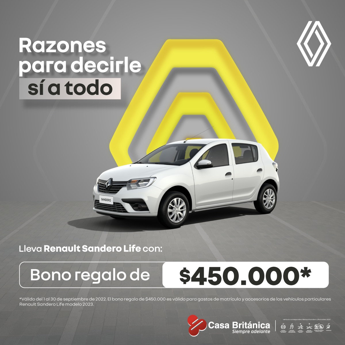 Renault Sandero este mes con excelentes beneficios para que disfrutes de un vehículo con diseño moderno, seguro y potente por menos consumo.