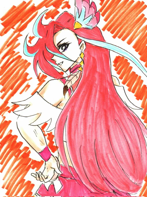 #プリキュア版深夜の真剣お絵描き60分一本勝負寝起き遅刻参加、フラミンゴ。 
