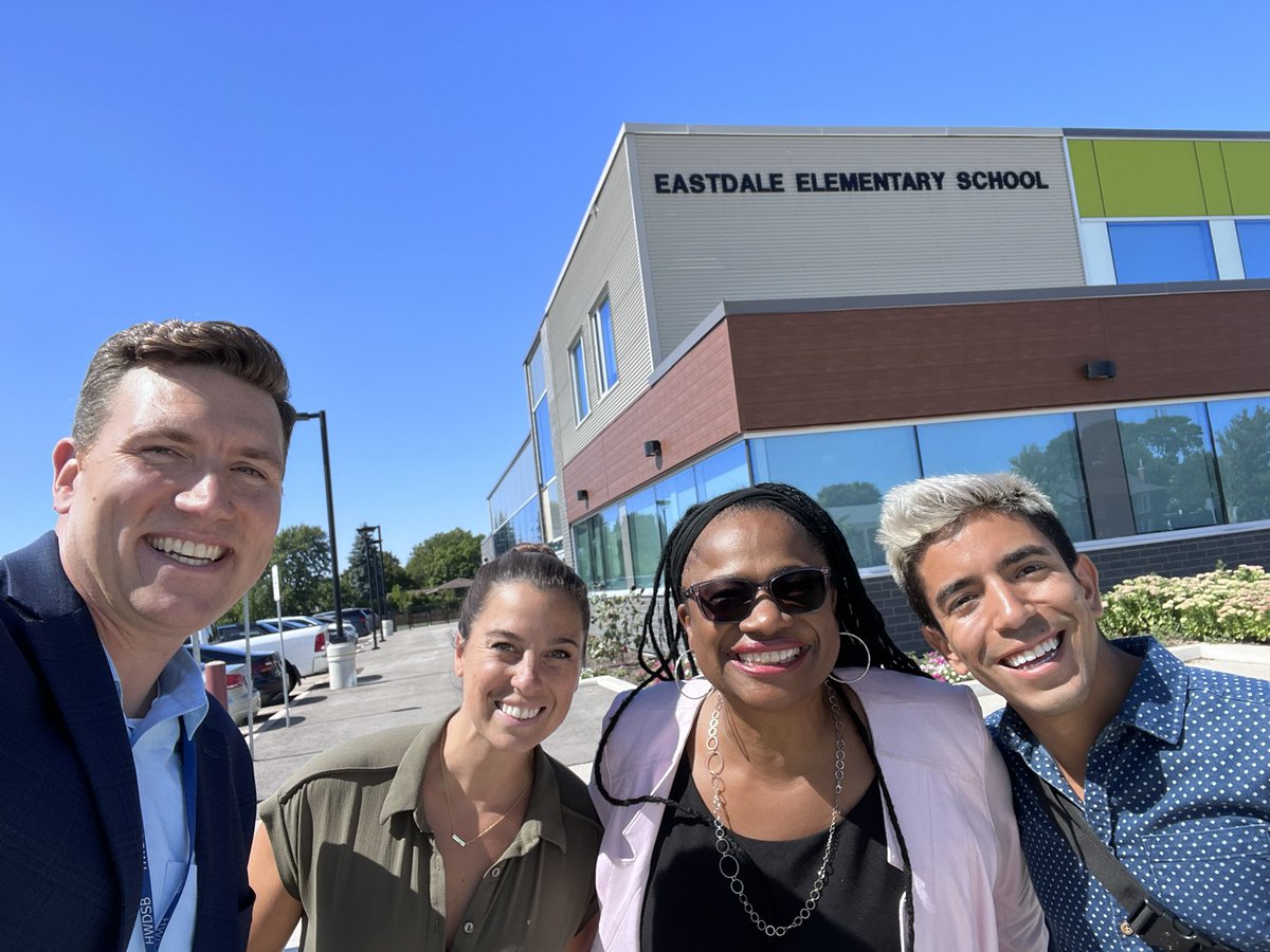 Had a blast with <a href="/Director_HWDSB/">Sheryl Robinson Petrazzini</a>, Trustee <a href="/Cam_Galindo/">Cam Galindo</a>, and Community Engagement Officer  <a href="/AAquin7/">Amber Aquin</a>. Great visits to <a href="/Food4KidsHamOnt/">Food4Kids Hamilton</a> <a href="/OP_HWDSB/">Orchard Park</a> and <a href="/EastdaleES1/">@EastdaleES</a> #firstdayHWDSB