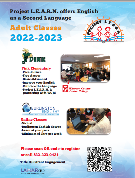 ProjectLEARN3's tweet photo. Learn English with us for FREE! You can learn face to face or you can learn from your own home with Burlington English! Call now at 832-223-0421, space is limited! @PFETexas @wcjclife @Be_English @GStewartkooper @LamarCISD @lcisddlp https://t.co/NiwpfIE1i2