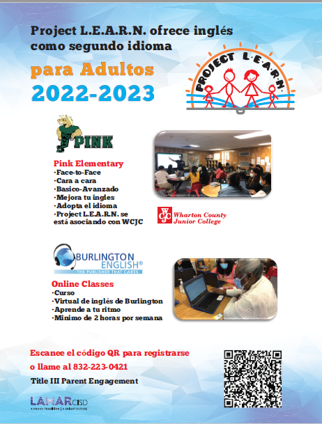 ProjectLEARN3's tweet photo. Learn English with us for FREE! You can learn face to face or you can learn from your own home with Burlington English! Call now at 832-223-0421, space is limited! @PFETexas @wcjclife @Be_English @GStewartkooper @LamarCISD @lcisddlp https://t.co/NiwpfIE1i2