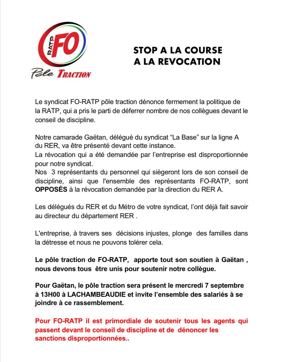 BaseRatp's tweet photo. Merci au #syndicat #FORATP pour son soutien et son positionnement. https://t.co/IVJwEJv9IP