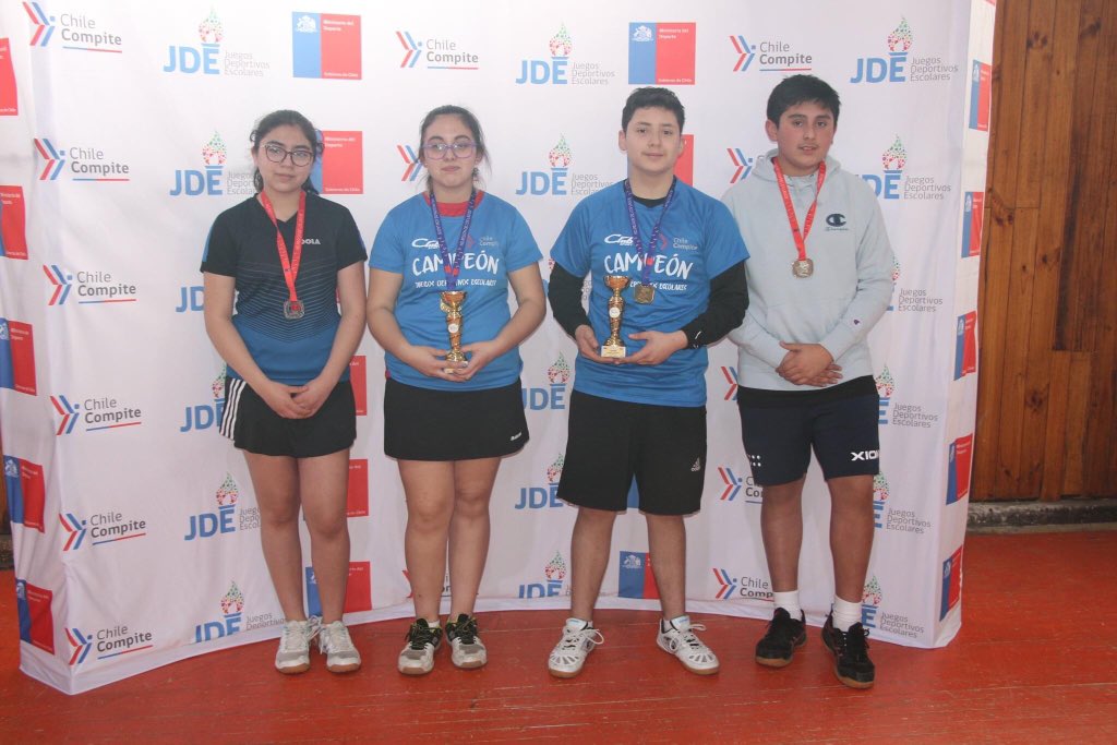 MindepLosLagos's tweet photo. Los tenimesistas Paz Moreira del Colegio “Proyección Siglo XXI” de Osorno y Jorge García del Liceo Manuel Montt de Puerto Montt se adjudicaron el Campeonato Regional de tenis de mesa en la categoría Sub 14, efectuado en el marco de los Juegos Deportivos Escolares. https://t.co/eZlBN3e7N2