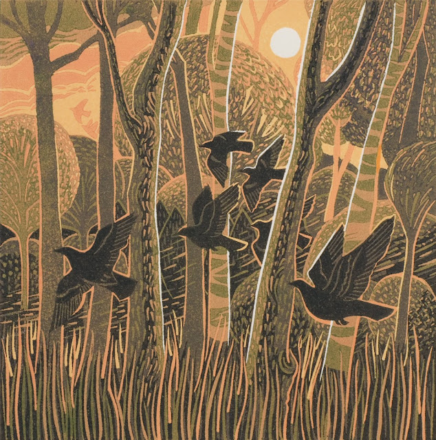 TeresaEvangelin's tweet photo. .

along the fence line blackbirds gather
              the sound of leaving
                                   dark as their wings

.
Lino print: Annie Soudain https://t.co/8f7HjSqJKV