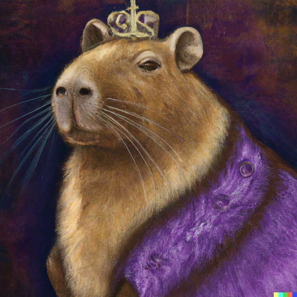 mattreliu's tweet photo. Some i did usin @OpenAI #dalle2 , The King Capybara 🦫👑 

https://t.co/qRgwidvTH2

#carpincho #capybara #iaart #aiart #dalle2art #king https://t.co/fRae7NZ5br