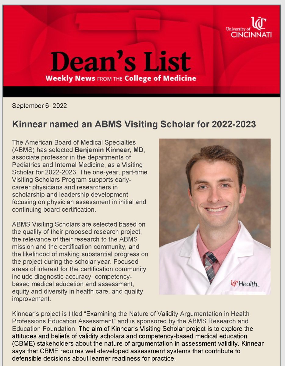 UCincyMedicine's tweet photo. In this week's @UCincyMedicine Dean's List: Dr Ben Kinnear named an @ABMSCert Visiting Scholar; Dr Tachinardi appointed interim chair of Biomedical Informatics; 3 from Internal Medicine receive @SOCRAnow CCRP certification; &amp; much more. 
@Midwest_MedPeds
https://t.co/ID0PFrbfKM https://t.co/wvsZkp7F0c