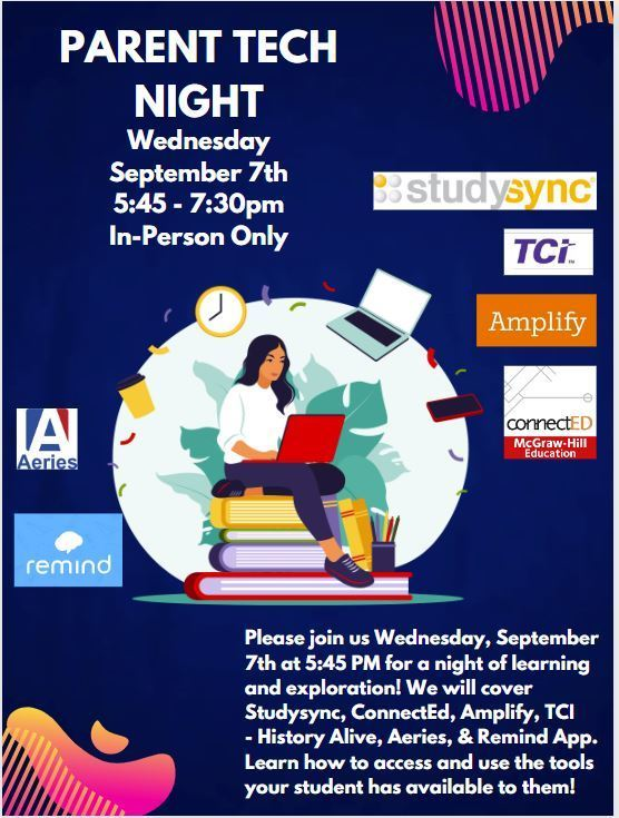 summitsharksESD's tweet photo. Please join us Wednesday, September 7th at 5:45 PM for a night of learning and exploration! We will cover Studysync, ConnectEd, Amplify, TCI- History Alive, Aeries, and Remind App. 
Learn how to access and use the tools your student has available to them! https://t.co/U5HRLm84s0