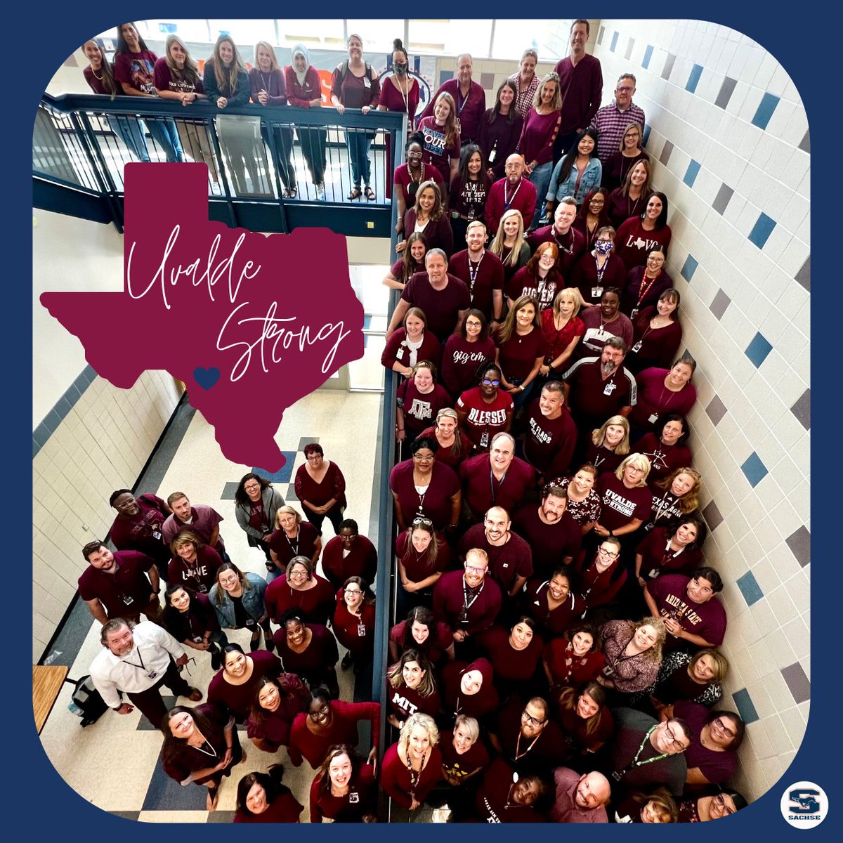 Our Sachse Mustangs stand united with Uvalde CISD as they returned to school today. Our thoughts and prayers to the entire Uvalde Community. #UvaldeStrong ❤️