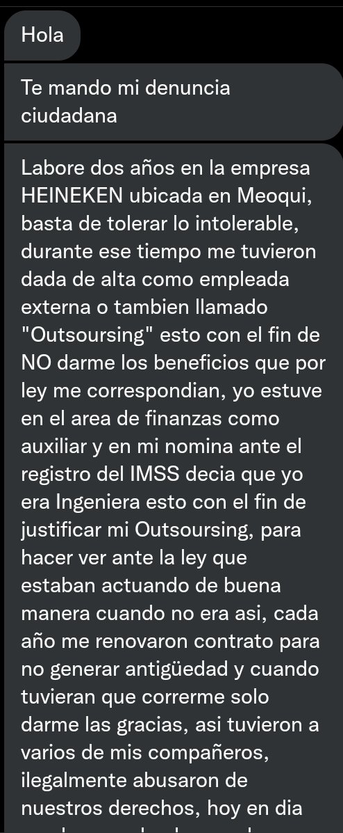 Terrormanufactu's tweet photo. Nos comparten está historia sobre el terror que es trabajar en Heineken. 
Una verdadera lástima que una empresa de "clase mundial" como dice ser, depende de métodos tan ruines para hacerse de trabajadores. https://t.co/7H6Q5vLG3P