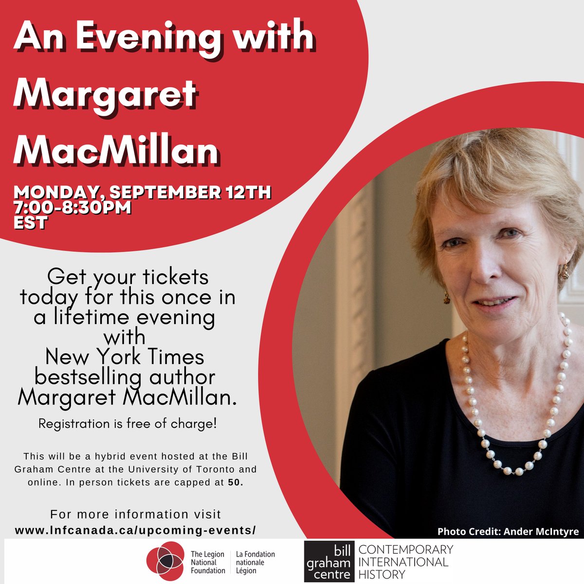 Want to hear from one of Canada's greatest historians and support Cnd Veterans? Join us for An Evening with Margaret MacMillan in partnership with 
@BGCCIH

Reserve your spot today at lnfcanada.ca/an-evening-wit…

#MilitaryHistory #MargaretMacMillan  #CanadianMilitary #FemaleAuthors