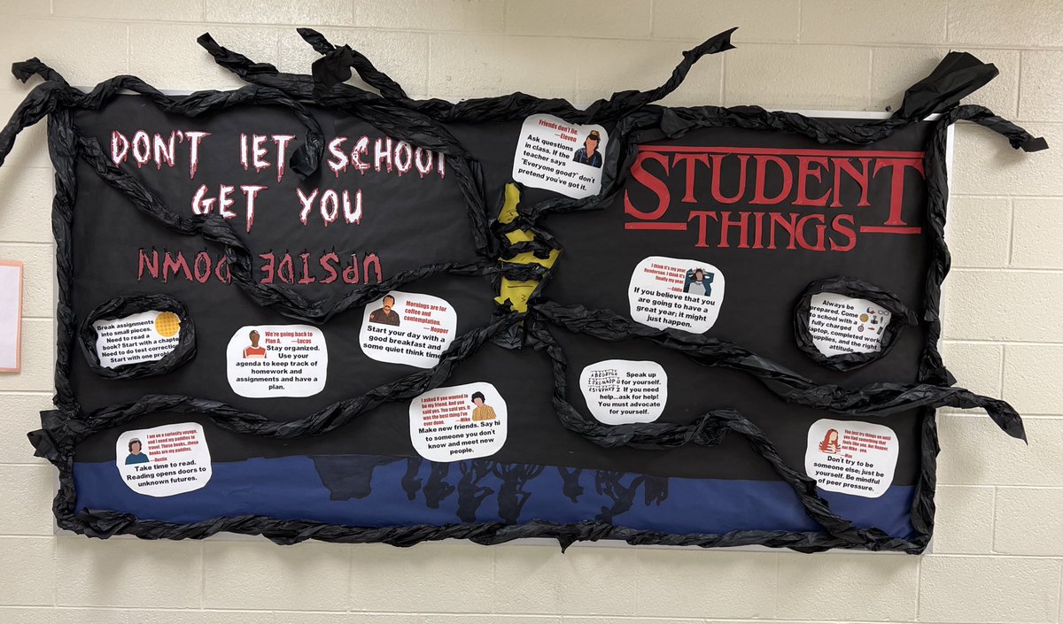 BillPratt23's tweet photo. Enjoyed making this #StrangerThings #bulletinboard for my 6th graders. #studentthings https://t.co/qqfTR8fPJ8