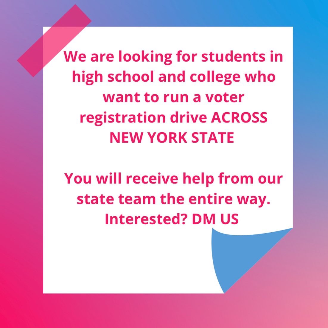VOTNewYork's tweet photo. New York we need your help! Join us in hosting voter registration drives across New York before the upcoming midterms. 

DM for info 💙 

#GenZ #NewYork #Politics #Vote https://t.co/raAB8ivwT2