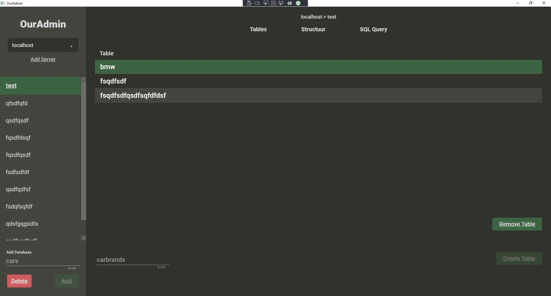 Image of tables tab, where a user sees the tables of a database.