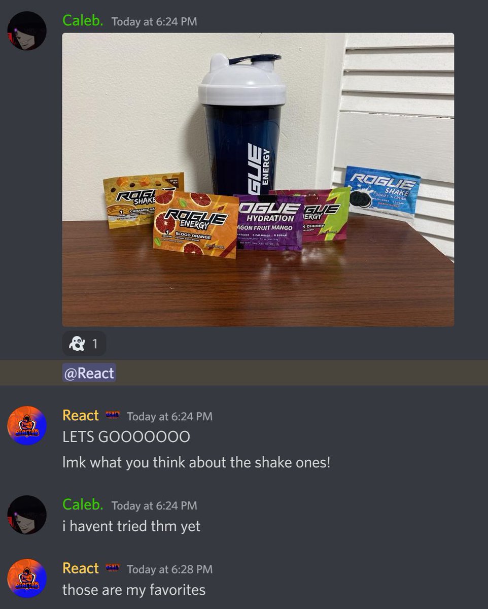 ReactGamingLLC's tweet image. Shoutout to Caleb for ordering a Starter Pack and Sample pack #rogueenergy #ReactGaming